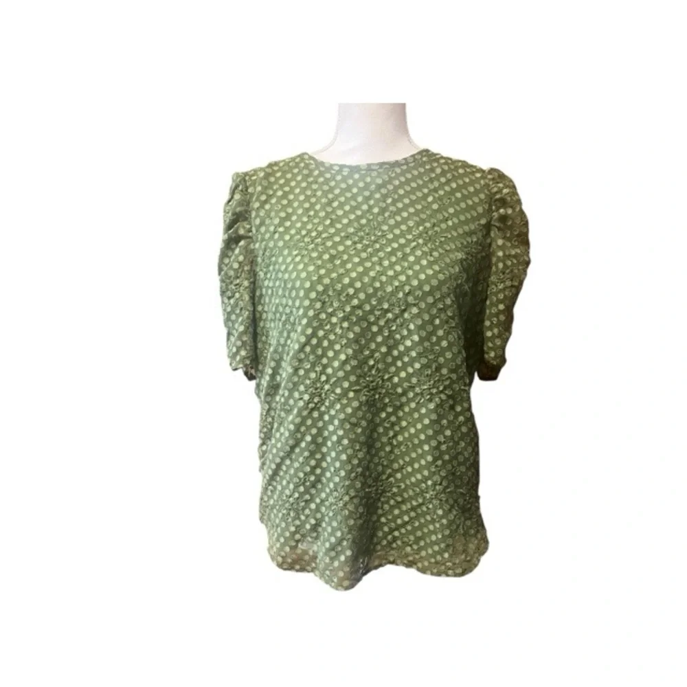 Loft Swiss Dot Floral Embroidered Puff Sleeve Blouse‎